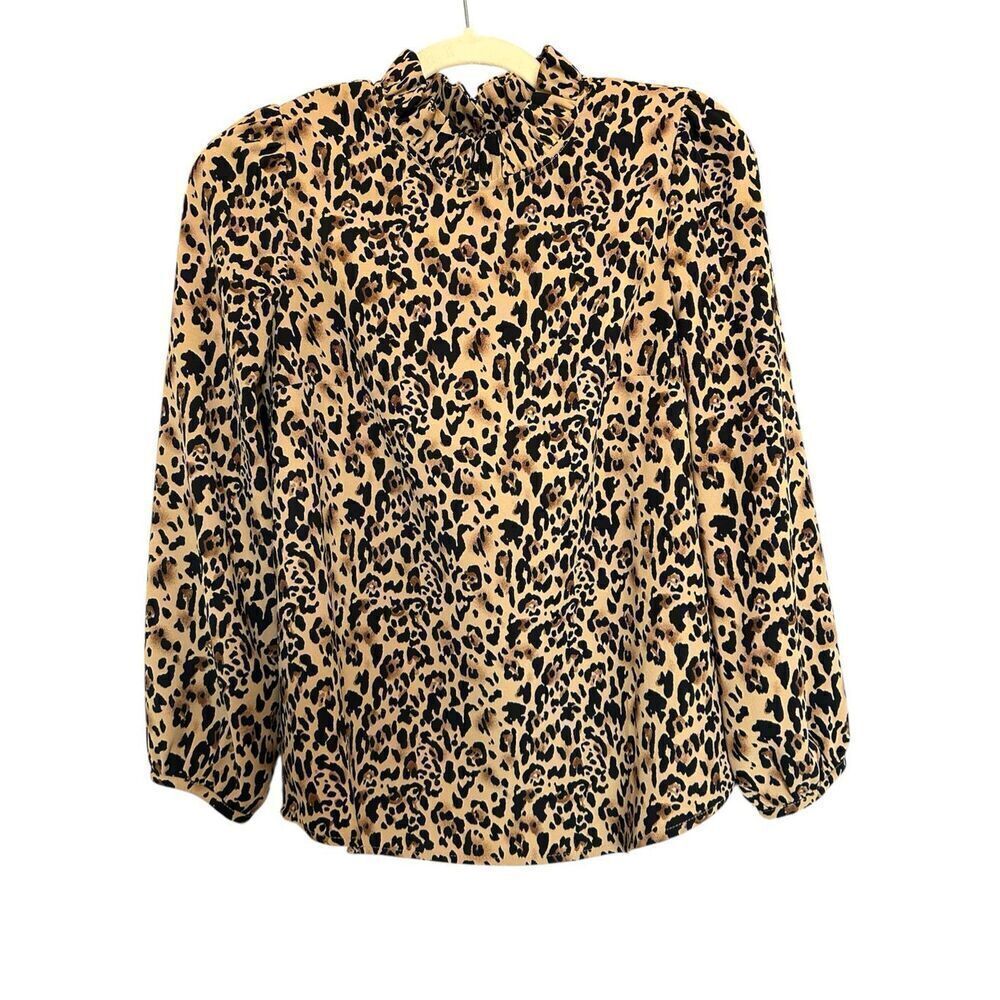 J.Crew XS Leopard Print Button Back  Romantic Ruffle Victorian Collar Blouse